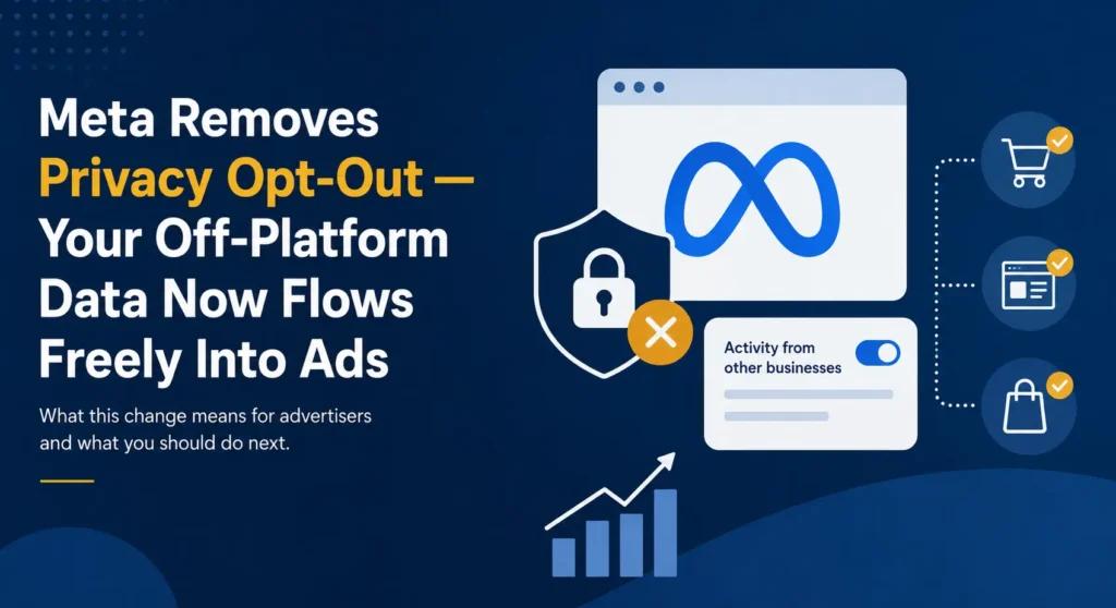 Illustration explaining Meta Privacy Opt-Out removal and the new Activity from other businesses setting starting July 2026.