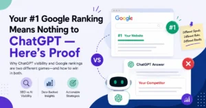 ChatGPT visibility comparison showing Google search rank versus AI answer citation rate