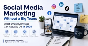 social media marketing dashboard showing a small business content calendar and posting schedule