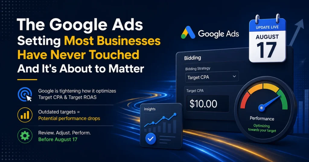 Google Ads bidding settings dashboard showing Target CPA and Target ROAS configuration