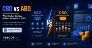 CBO vs ABO comparison chart showing Meta Ads budget allocation differences in 2026